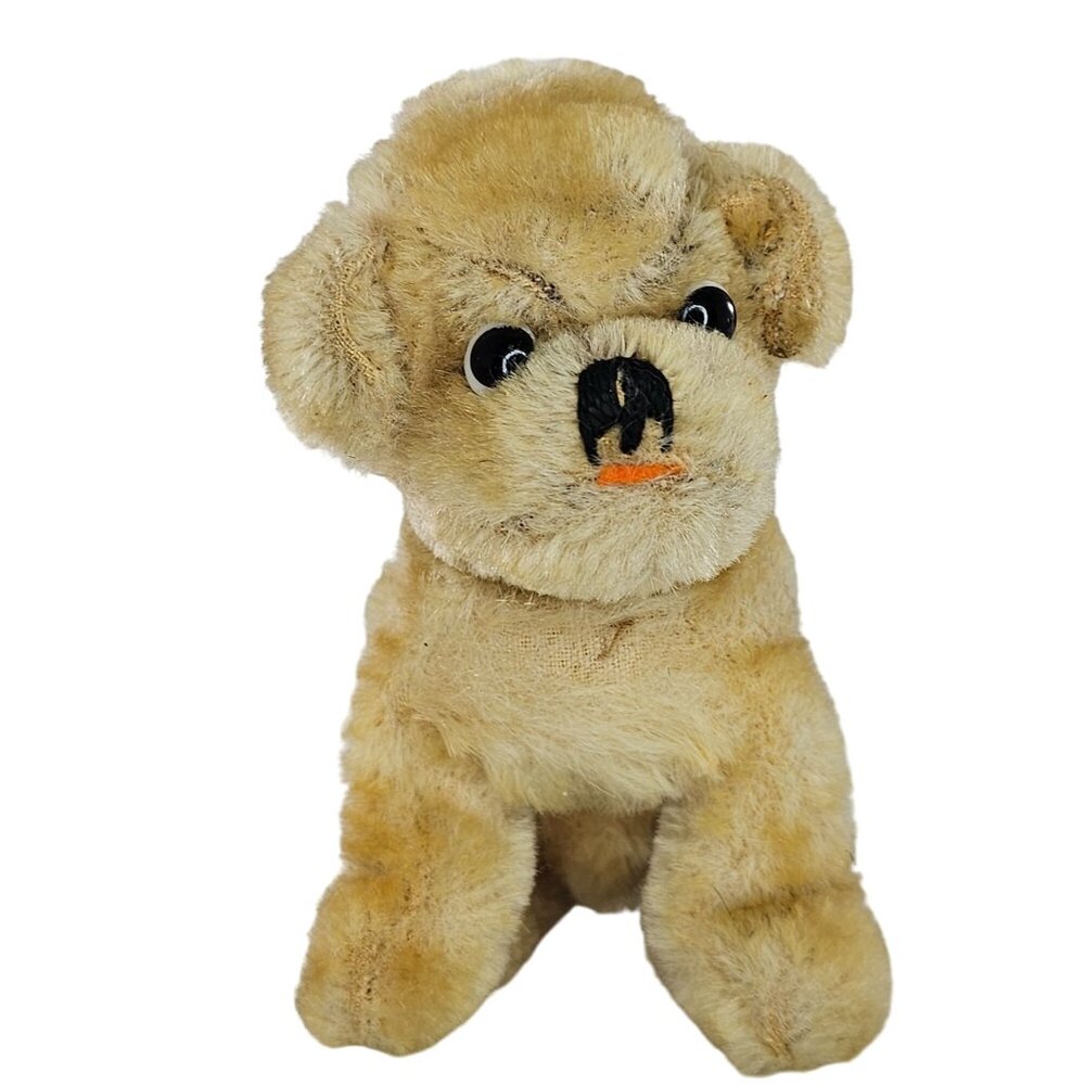 Vintage Steiff Mohair Sitting Mopsy Baby Bulldog Puppy Dog 4.75" Germany